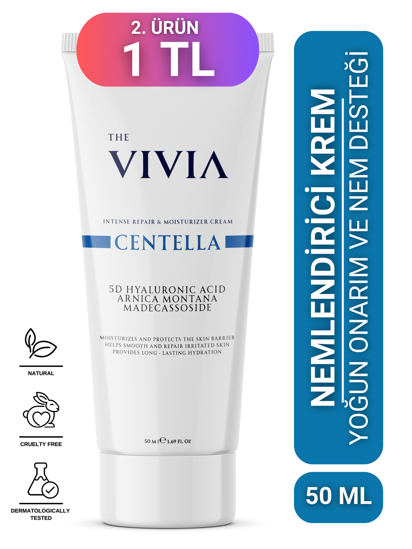 The Vivia Intensive Repair and Moisturizing Barrier Cica Cream Madecassoside, Hyaluronic Acid 50 ml