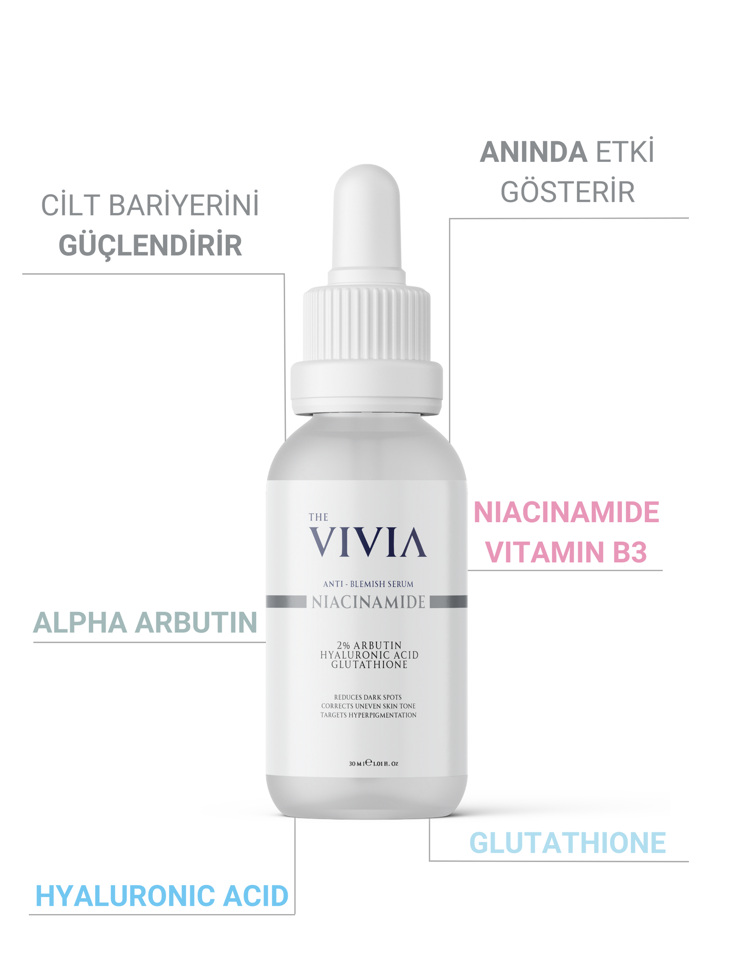The Vivia Anti-Blemish and Skin Tone Equalizing Skin Serum Glutathione, Niacinamide, Arbutin, Hyaluronic Acid 30 Ml