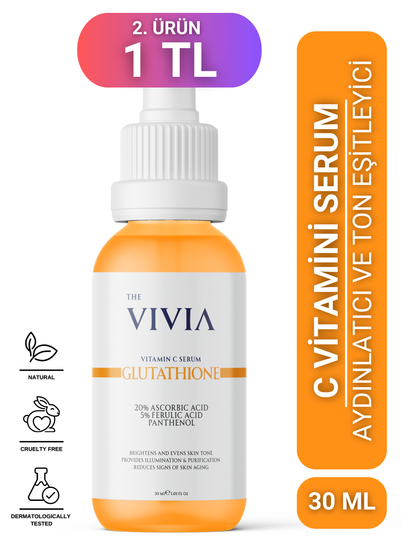 The Vivia Leke Karşıtı Aydınlatıcı C Vitamini Serum Glutatyon, %20 Askorbik Asit, %5 Ferulik Asit 30 ml