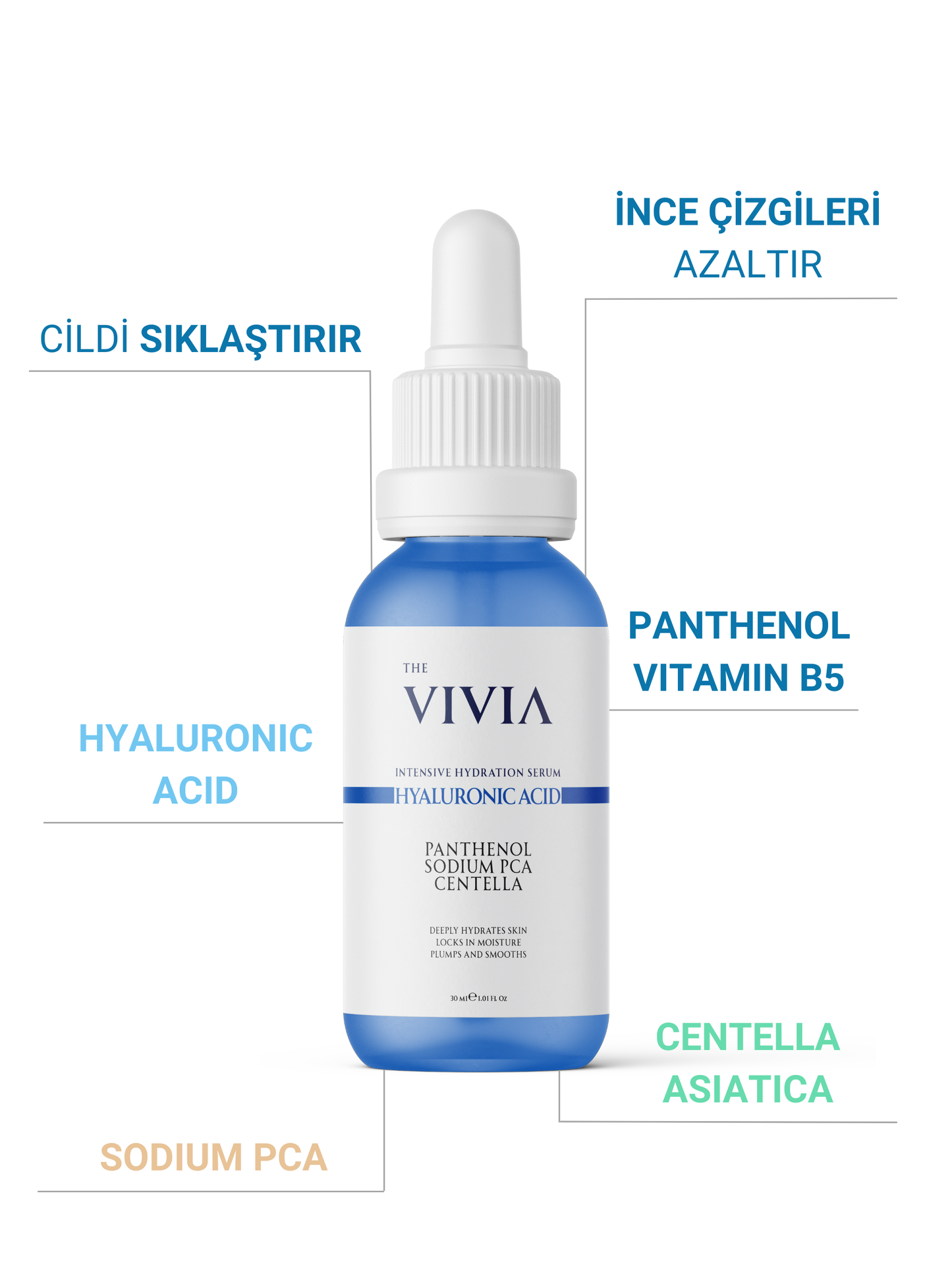 The Vivia Yoğun Nemlendirici, Dolgunlaştırıcı, Yenileyici ve Onarıcı Cilt Serumu Hyaluronic Acid, 30 ml