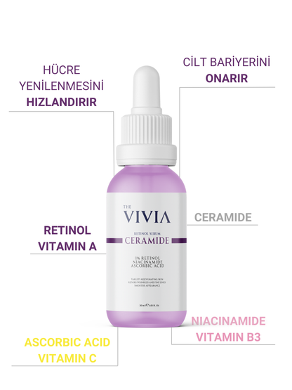 The Vivia Kırışıklık ve Yaşlanma Karşıtı Aydınlatıcı Retinol Serum Askorbik Asit, %1 Retinol, Seramid 30 ml