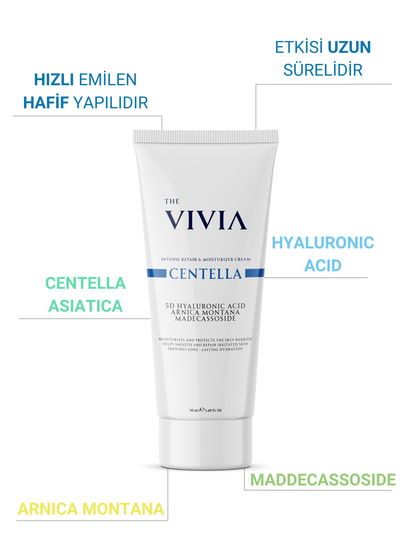 The Vivia Yoğun Bakım ve Nemlendirici Bariyer Destekleyici Cica Krem Madecassoside, Hyaluronik Asit 50 ml