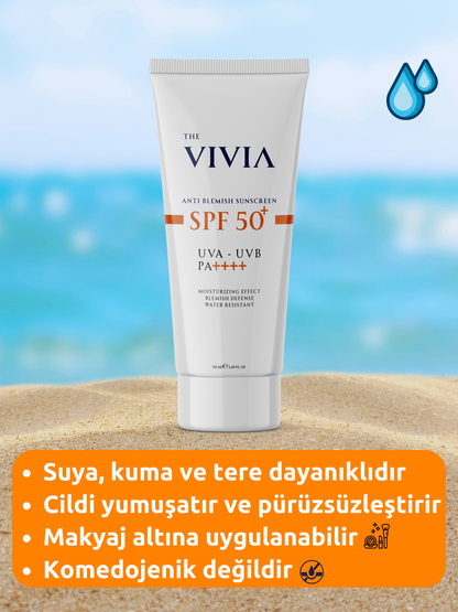 The Vivia Leke Karşıtı Yüksek Koruyucu SPF50+ Yüz Güneş Kremi Tüm Cilt Tipleri 50 Ml