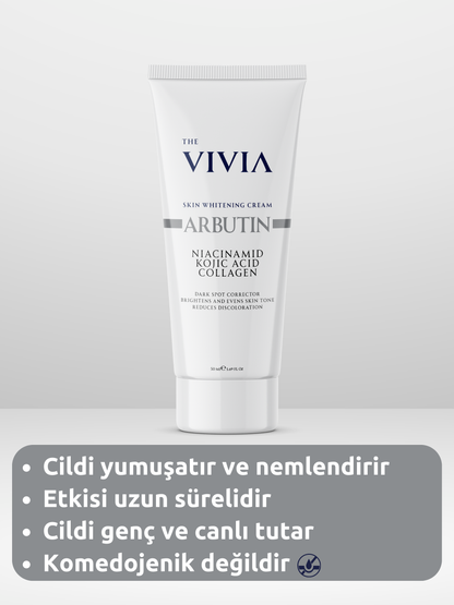 The Vivia Cilt Beyazlatıcı Aydınlatıcı Leke Karşıtı Krem Arbutin, Kojik Asit, Niasinamid, Kolajen, Glutatyon 50 Ml