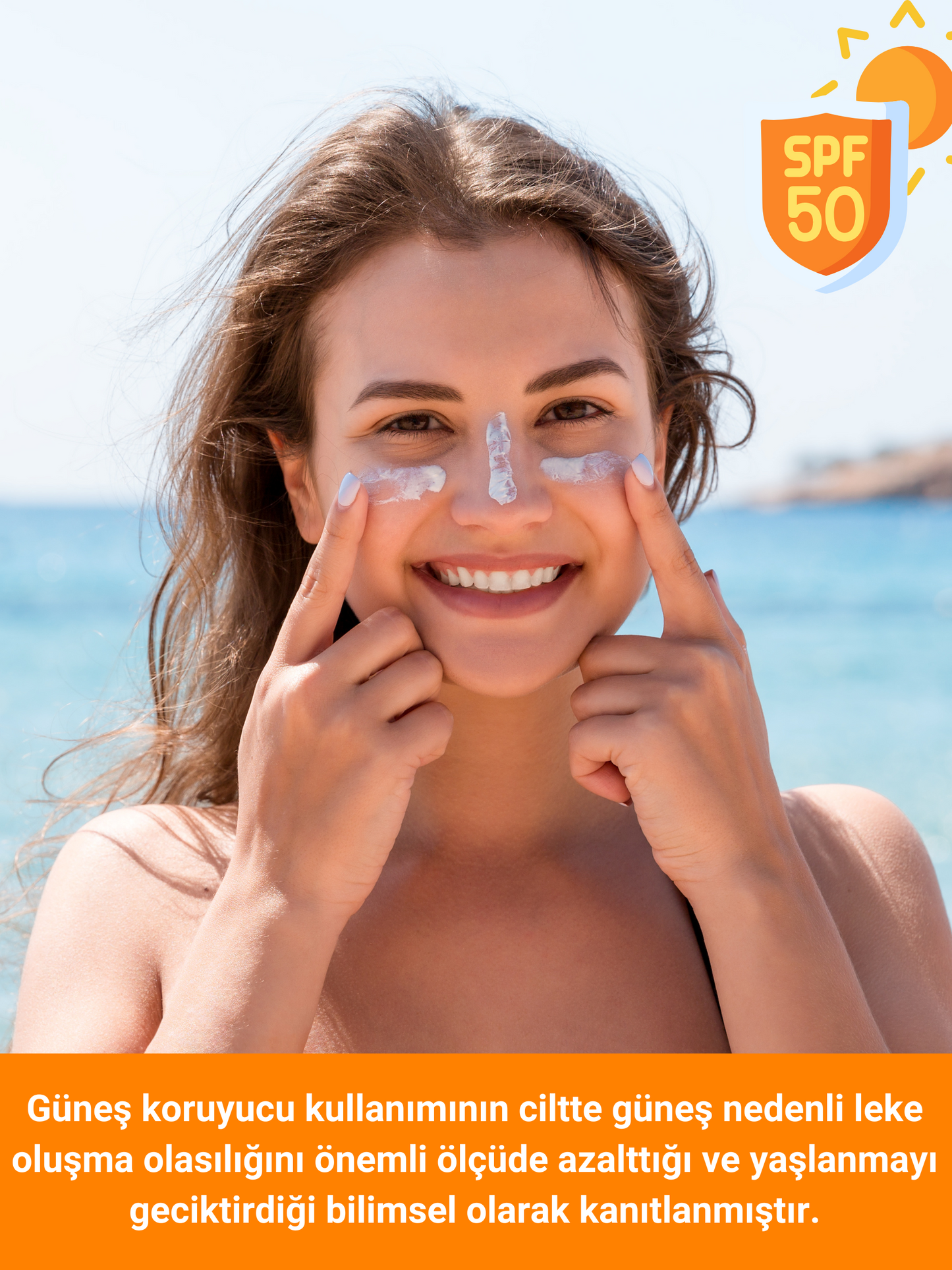 The Vivia Leke Karşıtı Yüksek Koruyucu SPF50+ Yüz Güneş Kremi Tüm Cilt Tipleri 50 Ml