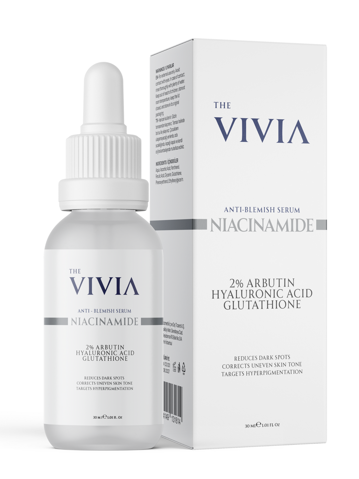 The Vivia Leke Karşıtı ve Cilt Tonu Eşitleyen Cilt Serumu Glutatyon, Niasinamid, Arbutin, Hyaluronik Acid 30 Ml