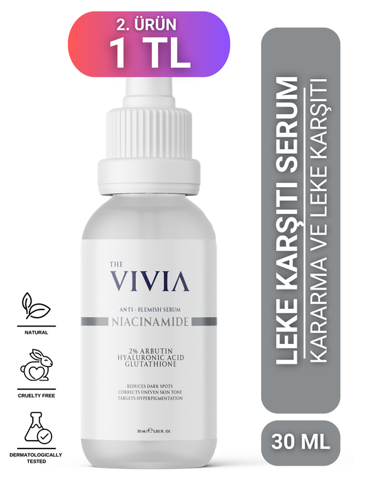 The Vivia Leke Karşıtı ve Cilt Tonu Eşitleyen Cilt Serumu Glutatyon, Niasinamid, Arbutin, Hyaluronik Acid 30 Ml