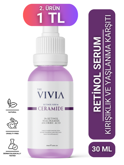 The Vivia Kırışıklık ve Yaşlanma Karşıtı Aydınlatıcı Retinol Serum Askorbik Asit, %1 Retinol, Seramid 30 ml